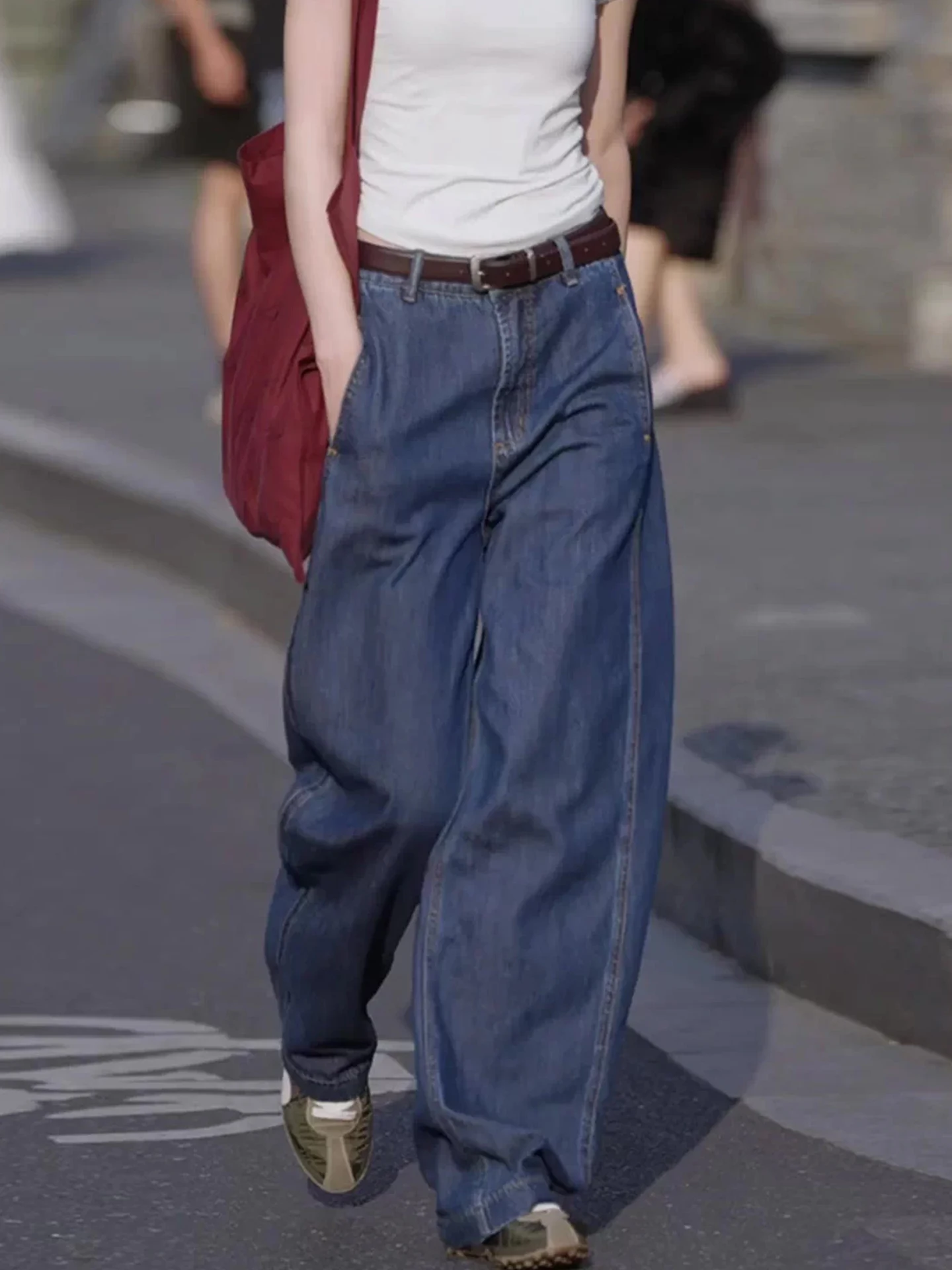 High Waist Wide Leg Blue Denim Jeans Women's Loose Slim Straight Cut Pants Autumn Fashion plus Size Casual Style