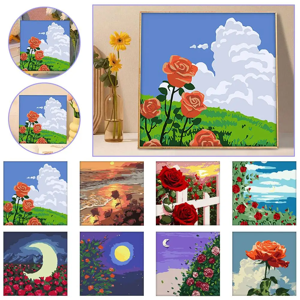 Rose Flower Acrylic Digital Oil Painting DIY Fill With Painted Rid Style Birthday Present Multi Selection Hand Get Boredom G4I2