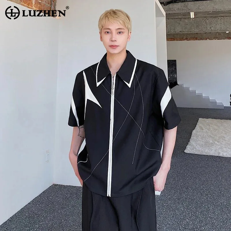 

LUZHEN 2026 Летние мужские рубашки с коротким рукавом и контрастным принтом, модная повседневная мужская одежда JY6421