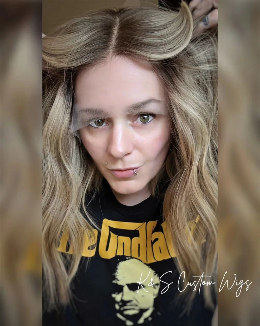 Natural Ombre Blonde 13x4 Lace Front Wig for Women Natural Wave Pre-Plucked Glueless Heat Resistant Short Synthetic Fiber Wig