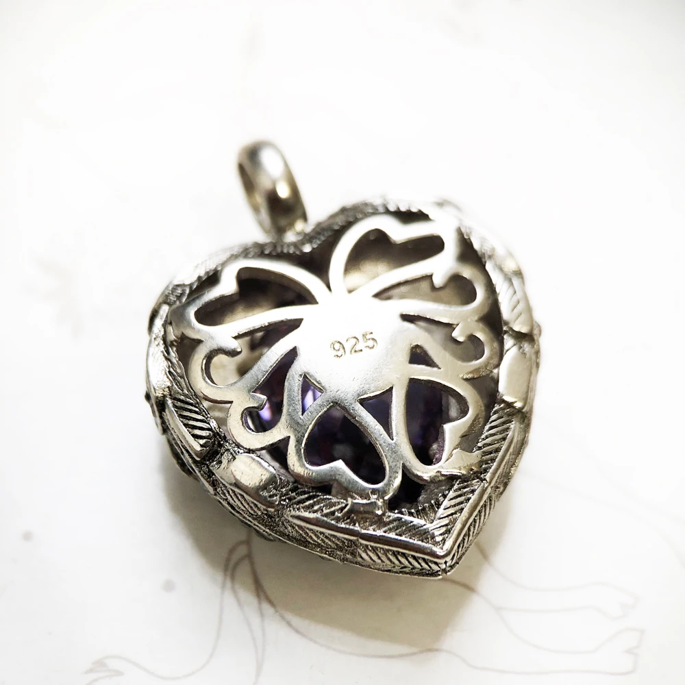 Wisiorek Fioletowe Skrzydlate Serce Brand New 925 Sterling Silver Glam Biżuteria Europa Accessorie Prezent Dla Kobiety — zdjęcie 6