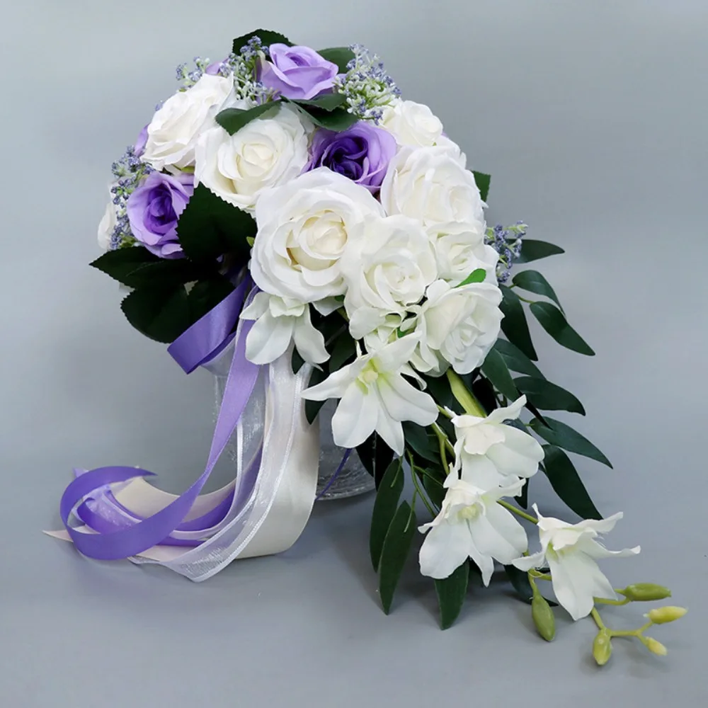 Buquês De Casamento Branco para Damas De Noiva, Flores Artificiais, Folhas Verdes, Flores Do Segmento De Casamento