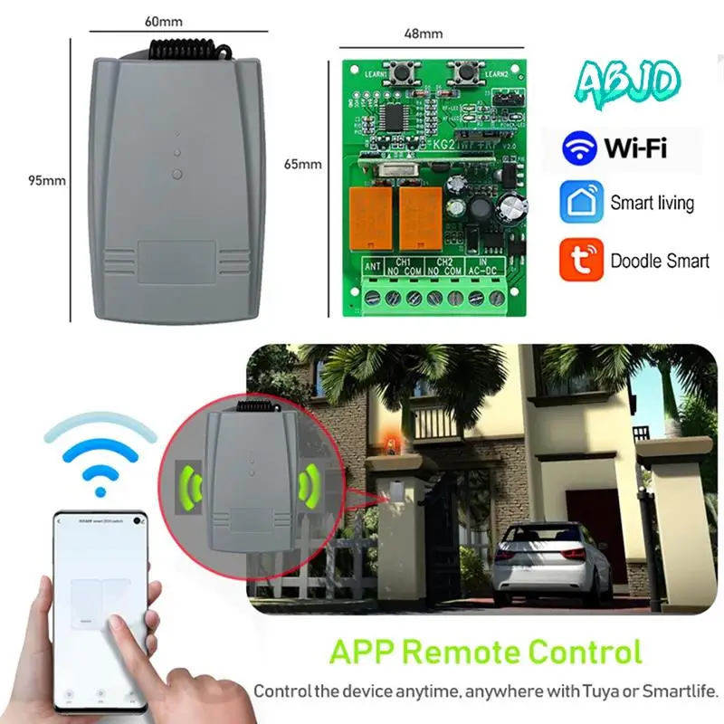 

ABJO-Wifi RF Rolling Code устройство открывания раздвижных ворот гаража Tuya умный переключатель беспроводной пульт дистанционного управления 12 В 24 В приемник