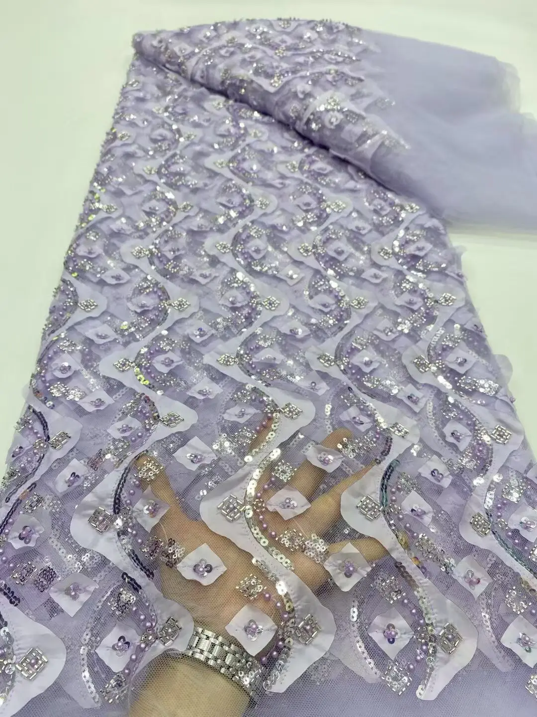 

Latest 2025 High Quality African Nigerian With Tulle Sewing Lace Fabric Guipure Embroidery Beads Dresses Sequins 5Yards XL139