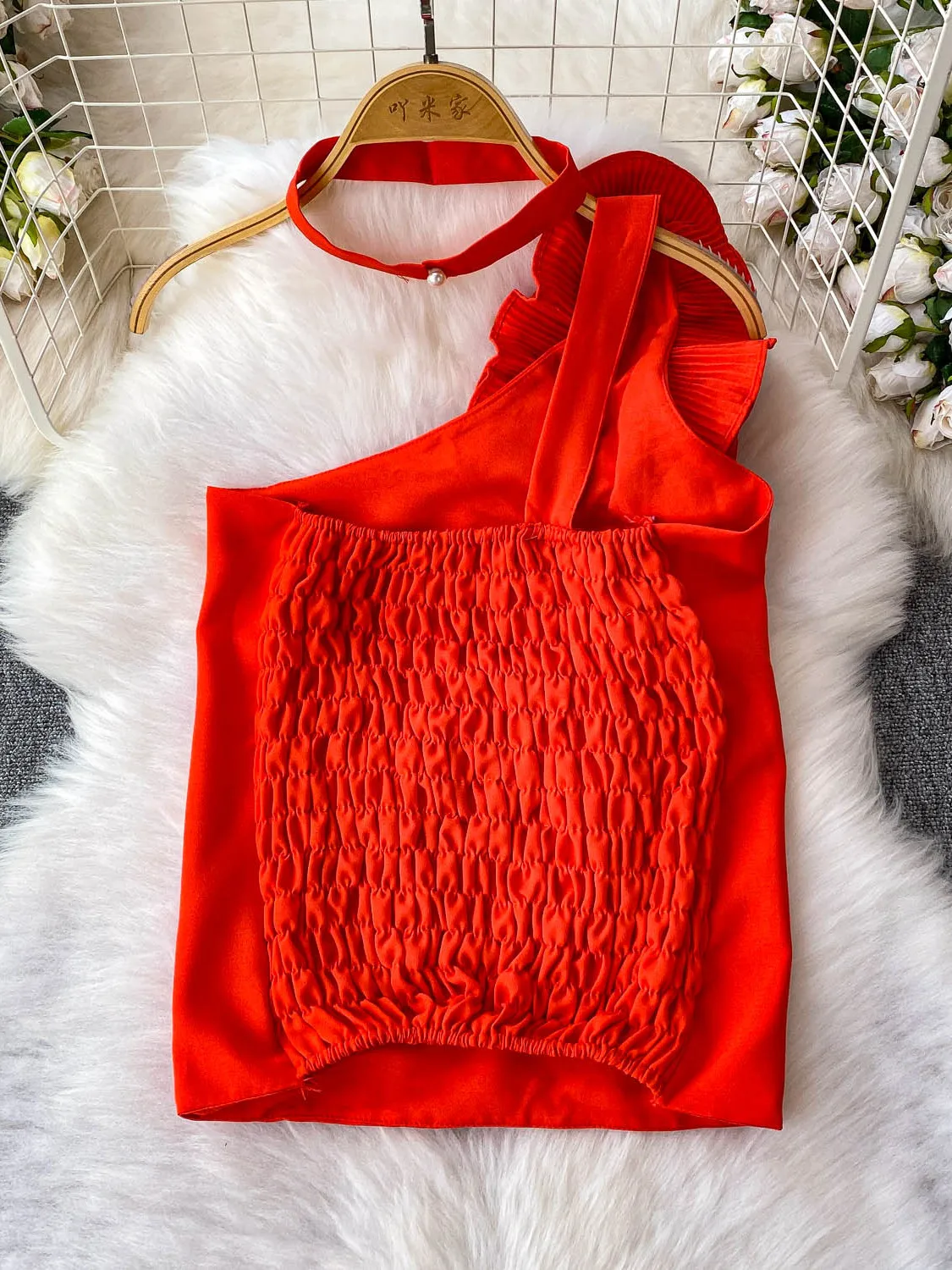 Süße übergroße Satin-Feeling-Ne-Hängeweste für Damen, Sommer-Schlankheitsoberteil mit Volantverzierung, für den Pendelverkehr, normale Länge