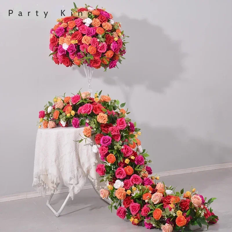 

Artificial Flower Runner Wedding Background Red Flower Row Table Centerpiece Silk Hydrangea Flower Bunch Home Decor Accessories