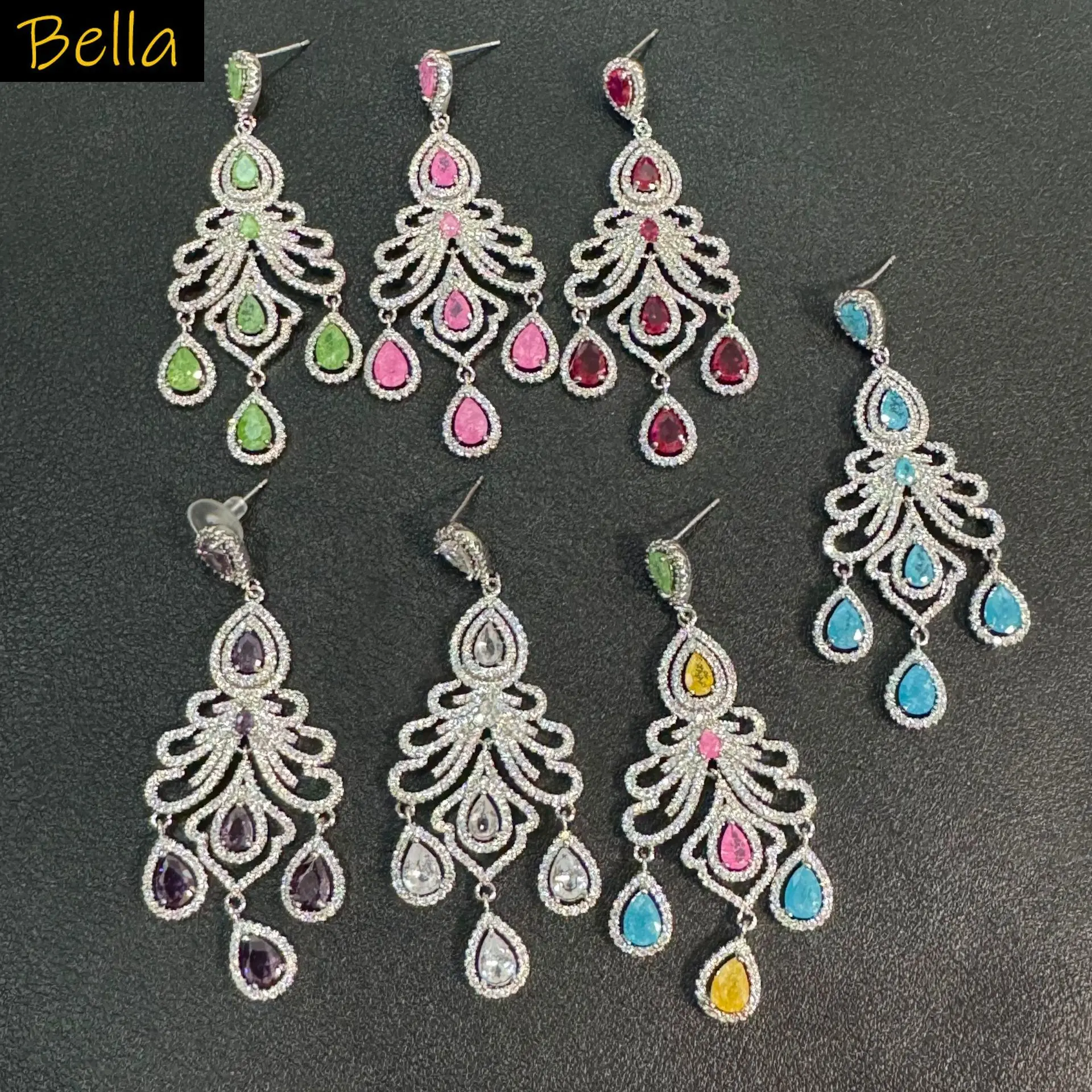 

zircon shiny earrings for women luxury jewelry fushi blue green white purple zirconia teardrop pendant earrings party jewelry
