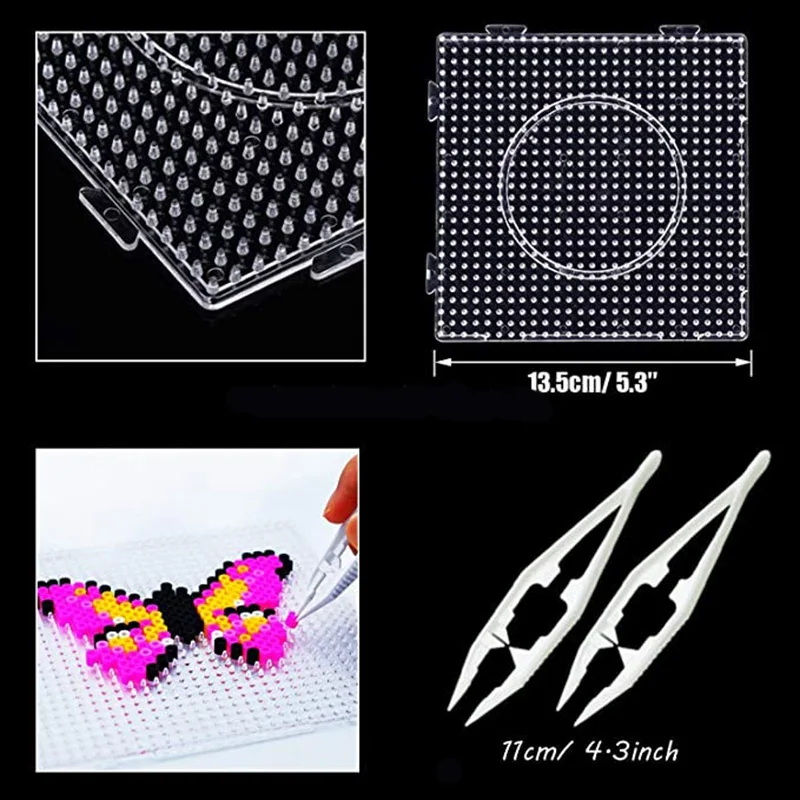8 Tableros De Cuentas Fusibles Hama – Plástico Transparente, 7,3x7,3 Cm, Entrelazables, Estimulan Creatividad Infantil
