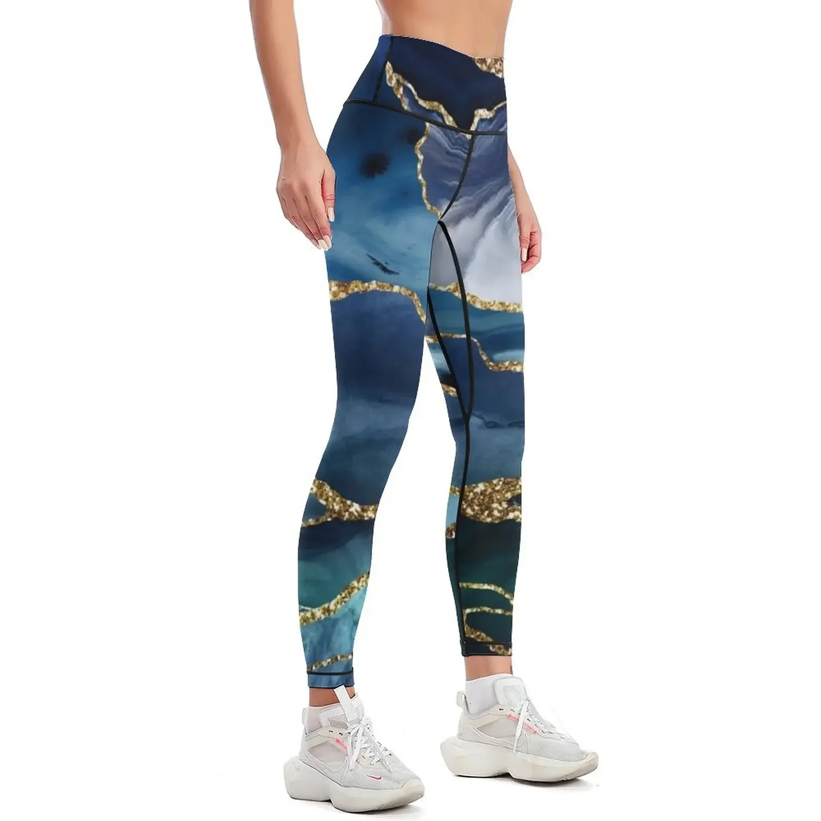 Faux Classic Blue Malachite Marble Leggings push up fitness Tight fitting woman sport legging sports tennis for Womens Leggings