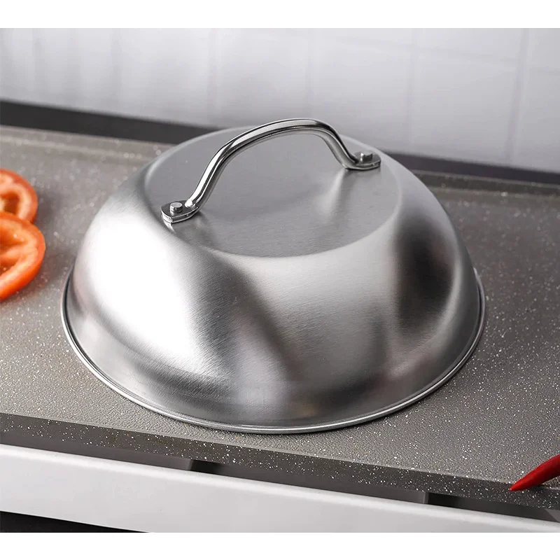 1Pcs Stainless Steel Basting Cover Heatproof Round Cheese Melting Dome Burger Cover Meal Food Cover Kitchen Cooking Supplies