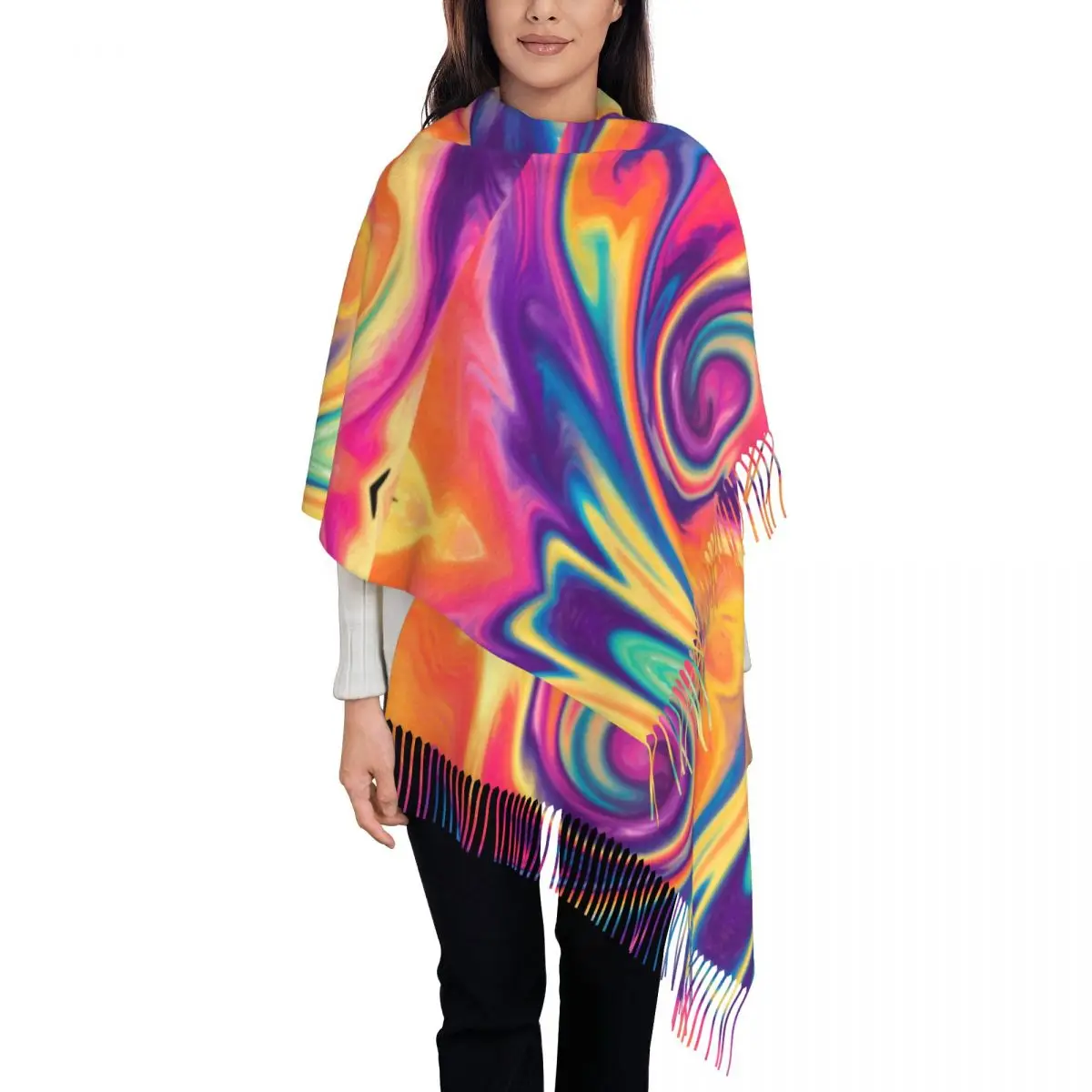 Keep Warm Scarf Winter Bright Tie Dye Shawl Wrap Modern Abstract Print New Design Bandana Female Popular Large Scarves