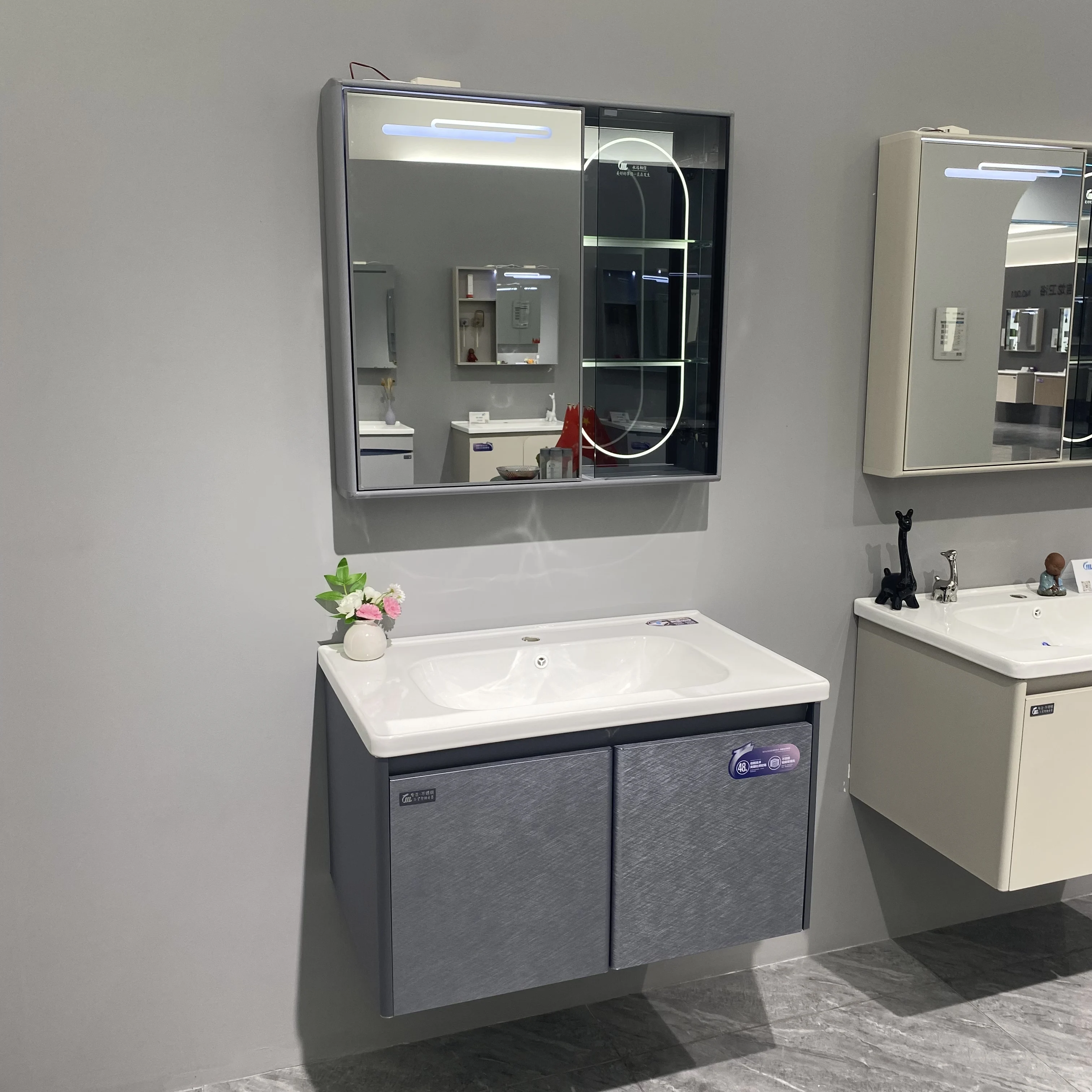 Premium Quality Intelligent Mirror Vanity Combo With Ceramic Basin Stainless Steel Wall-Mounted Bathroom Vanity Set Cabinet