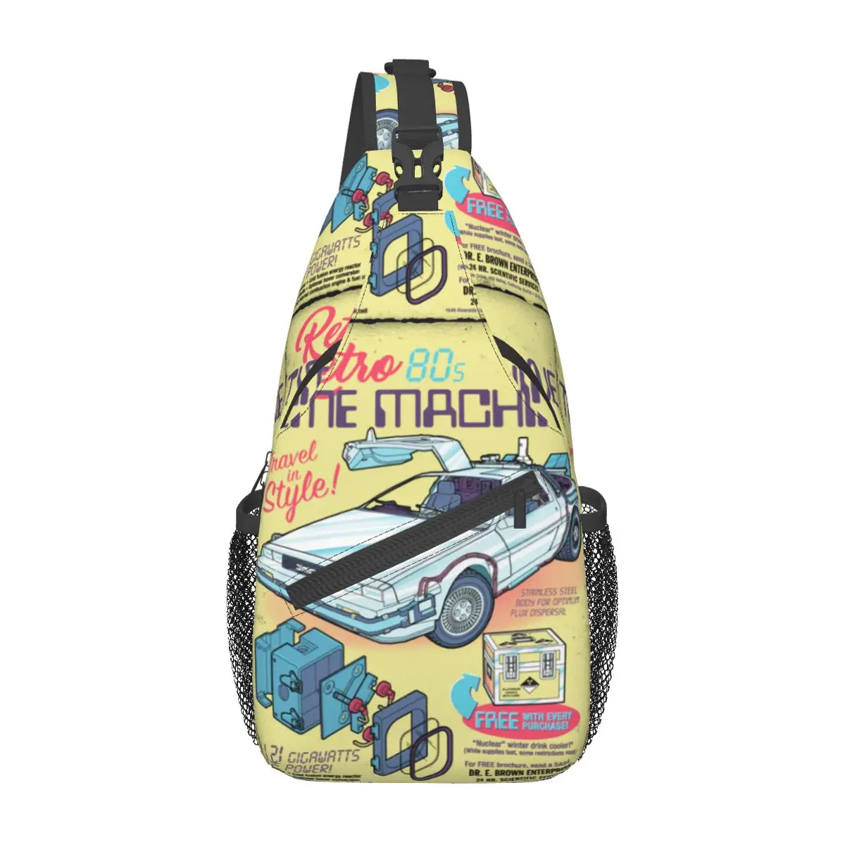 Retro Time Machine Small Sling Bags Peito Crossbody Shoulder Sling Mochila Outdoor Sports Daypacks Back to the Future Impresso