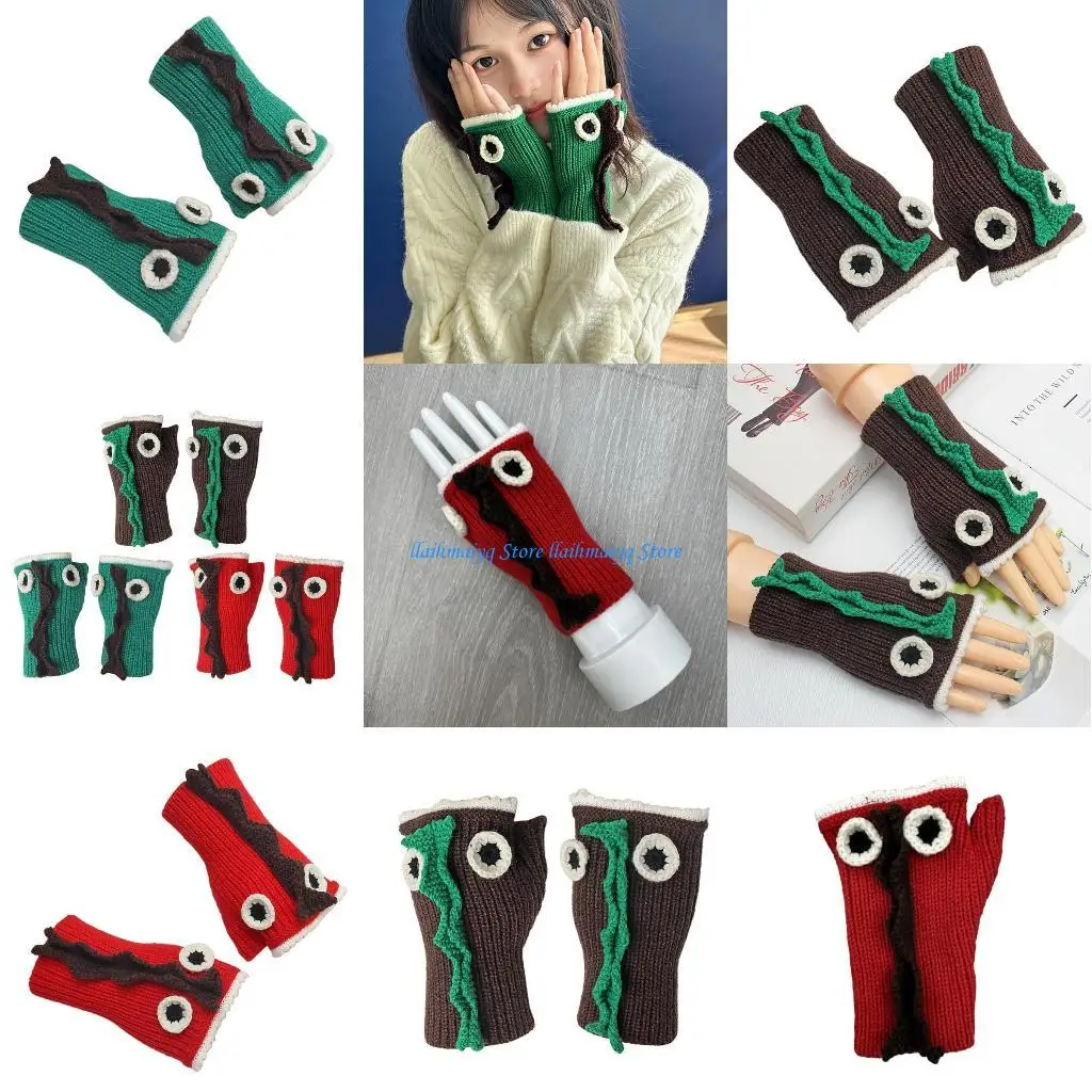 

573B варежки с половиной пальца, вязаные теплые перчатки, рождественские подарки для девочек и мальчиков