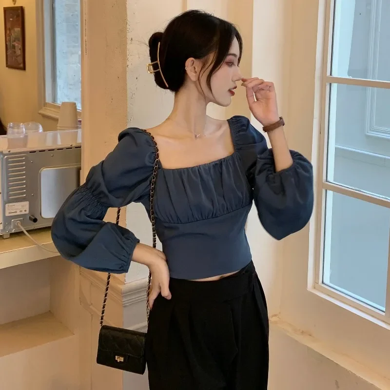 Bows Blouses Women Crop Tops Tender Sexy Party Stylish Ulzzang Slim Mujer Clothing Fashion Vintage Long Sleeve New Arrival Retro