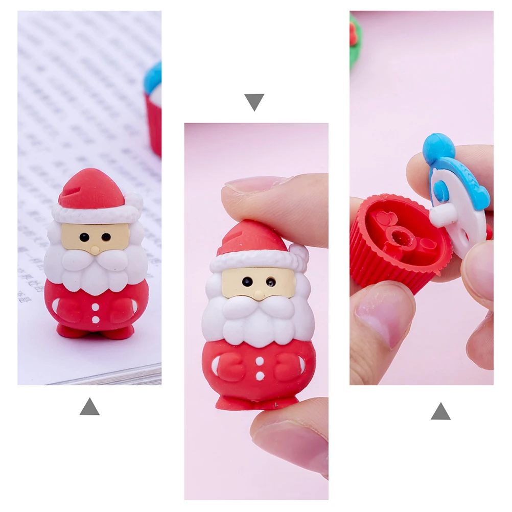 3 Boxes Christmas Stationery Rubber Pencil Eraser Gift Novelty Erasers Cartoon for Kids