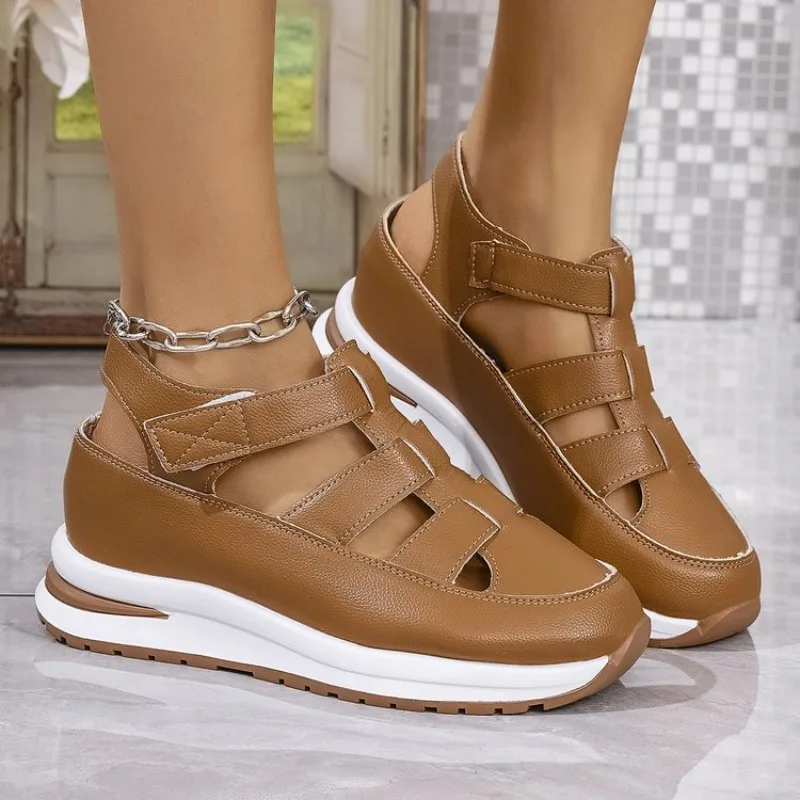 2026 Frühling Sommer Damen Geschlossene Sport-Sandalen Übergrößen Plateau Einfarbig Atmungsaktives Mesh Freizeit-Sandalen