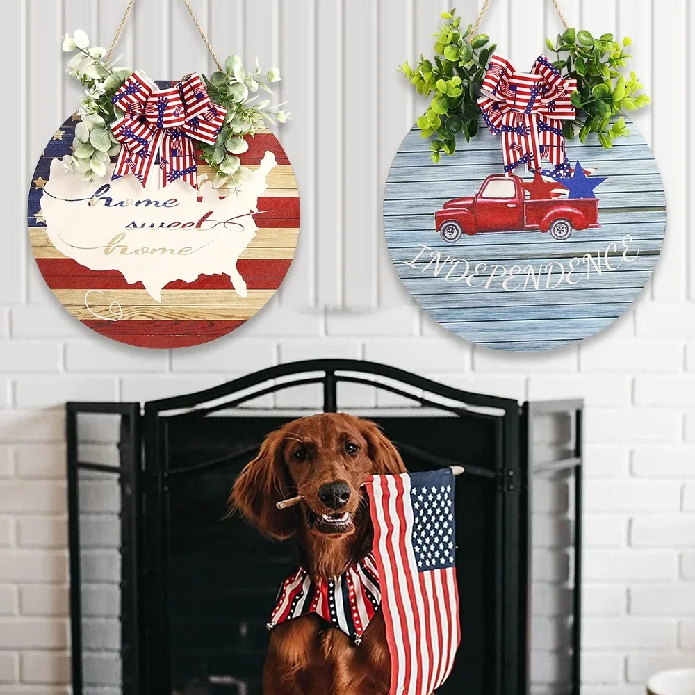 American Independence Day Circular Wooden Hanging Pendants Happy USA Nation Day 4th of July Party Decorations for Home 2024