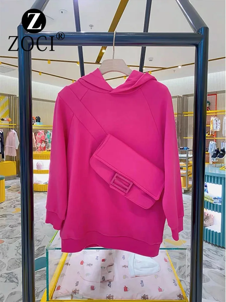 

[ZOCI] Shop Design 3D Bag Rose Red Hoodie Early Autumn New Loose Versatile Top