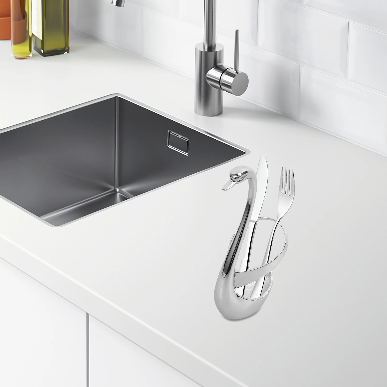 

Swan Base Fork Sign 304 Stainless Steel Elegant Silverware Serving Utensils Kitchen Rack Cutlery Holder Spoons Coffee Dessert