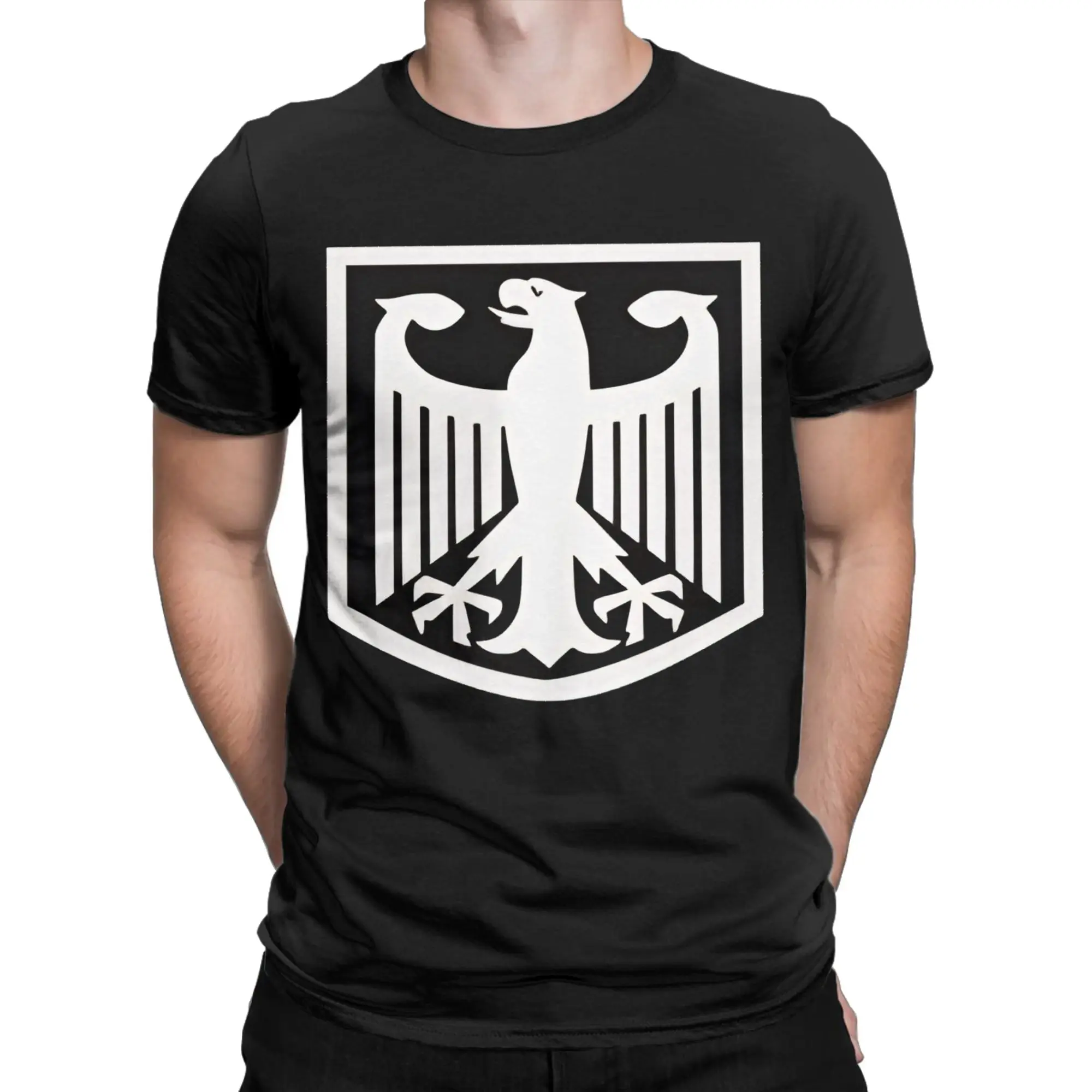 Funny German Eagle in negative Tshirts Men's Cotton Short Sleeve  O-neck Summer Top Tee