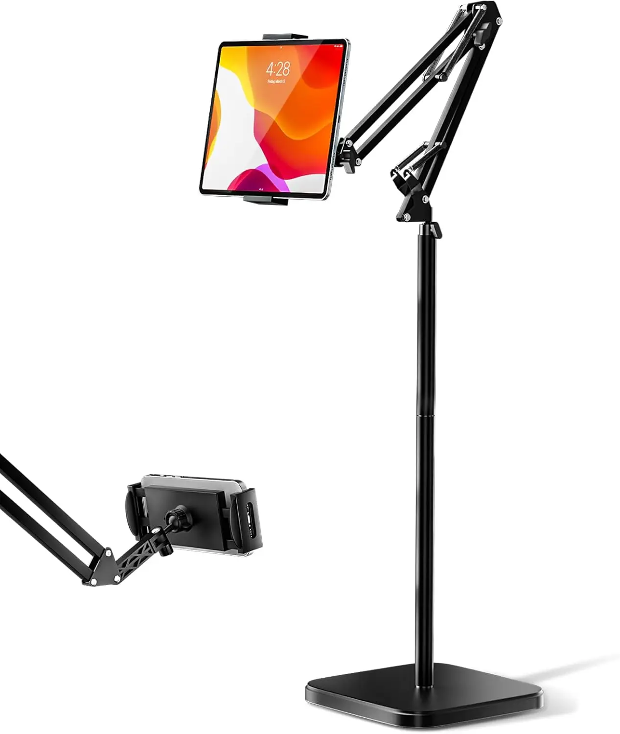 

Heavy-Duty Adjustable Tablet Stand for Bed & Floor, 360° Swivel, Fits 4.9''-13'' Devices, Stable Base