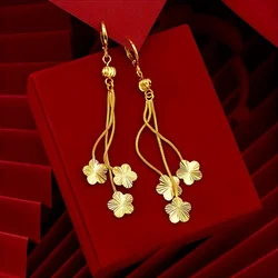 Flower Petal Tassel Earrings Gold Plated Brass Wedding Ornament for Women