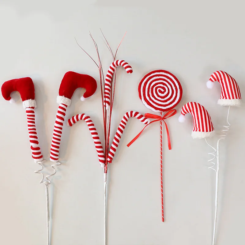 

New 1/4Pcs Christmas Tree Elf Leg Inserts DIY Knitted Hat Cane Candy Lollipop Christmas Tree Decorations DIY Accessories