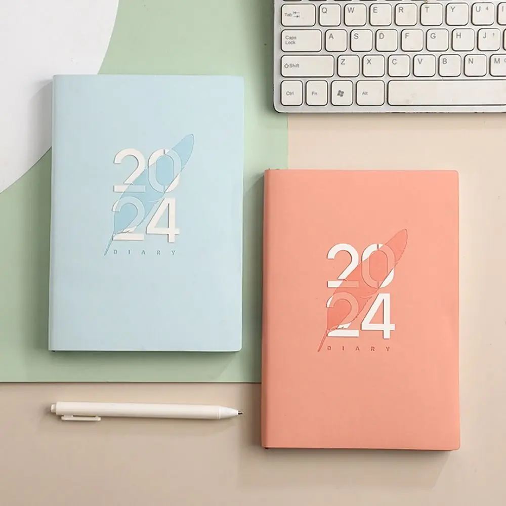 

365 Days A5 Time Management Notepad PU Leather Lock wire 2024 Daily Planner To Do List Feathers Schedule Book School Office
