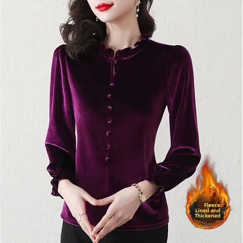 

Женская бархатная рубашка с флисовой подкладкой в корейском стиле для повседневной носки, модная базовая одежда для мам на весну, осень, зиму