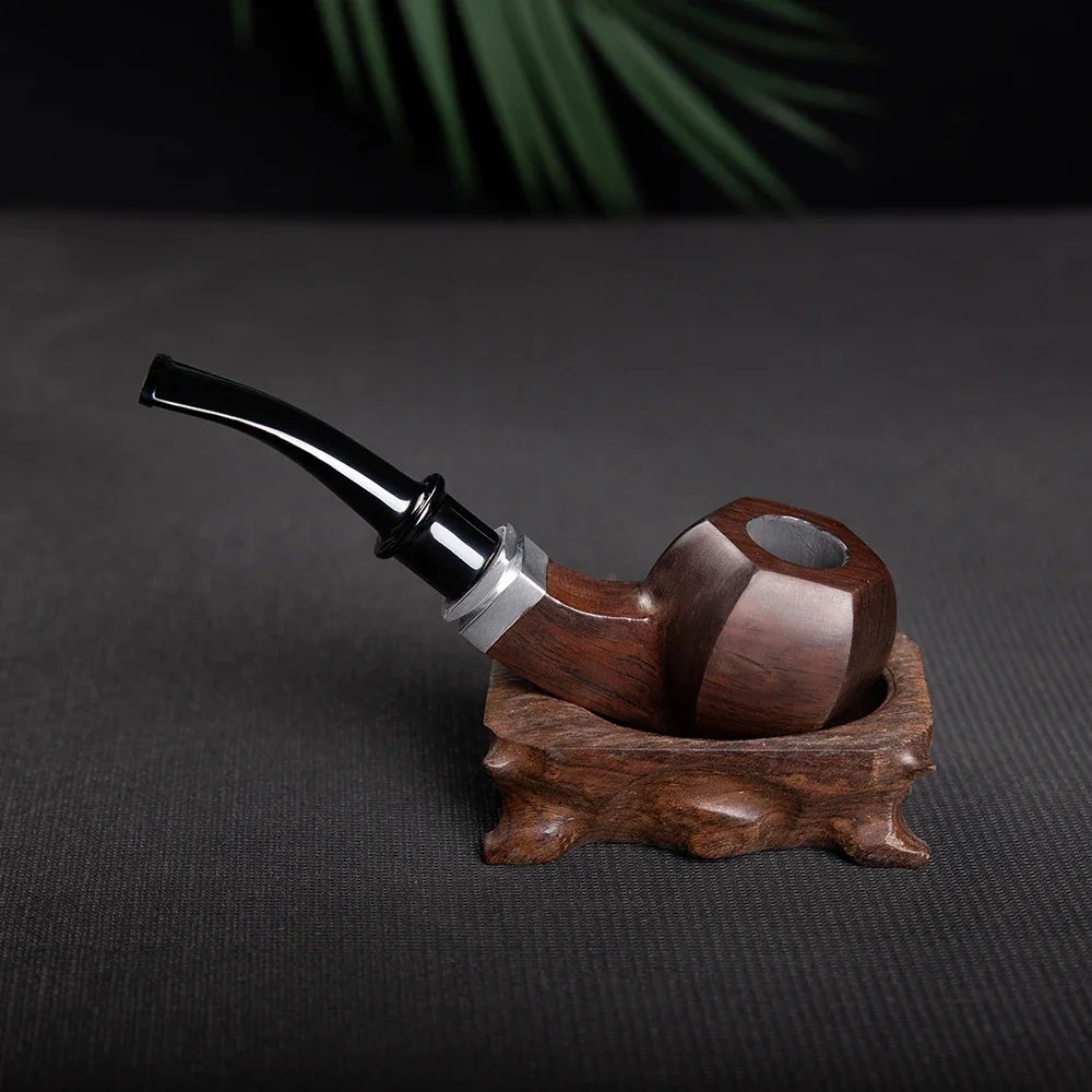 Ebony Handmade Smooth Tobacco Pipe 9mm Activated Carbon Filter Wood Smoking Pipes Cigar Tube Smoke Cigarette Smoking Accessories