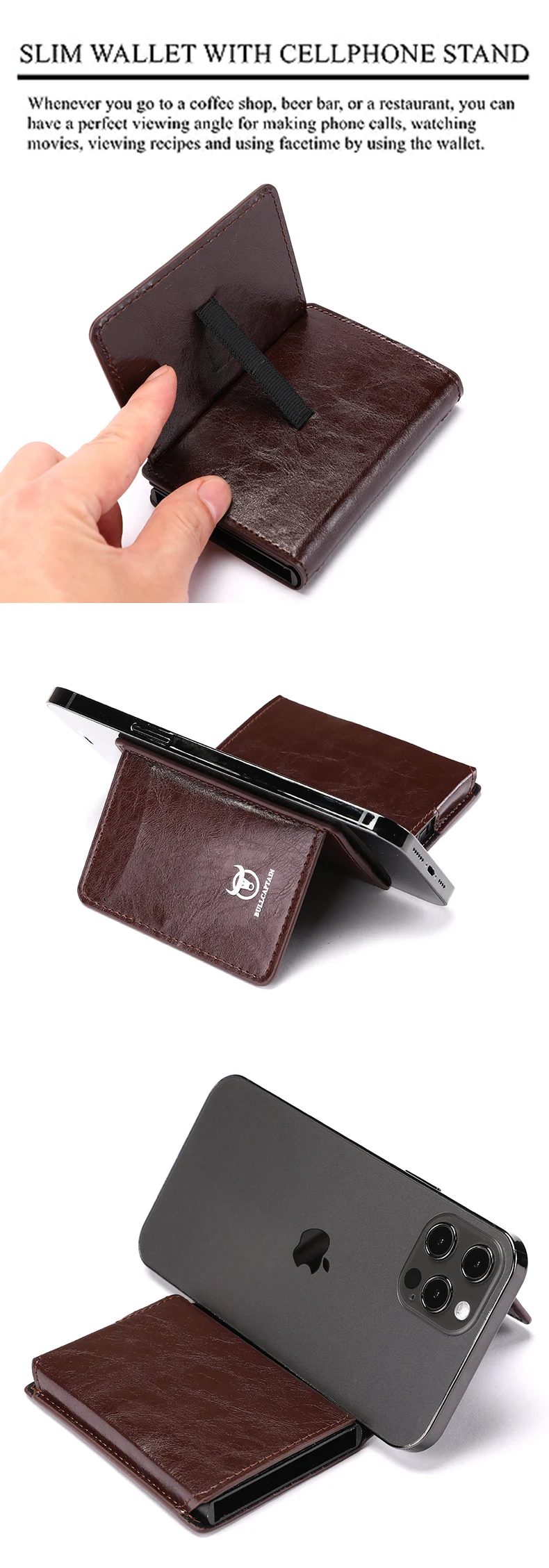 Bullcaptain Credit Card Holder Men Wallet RFID Blocking Protected Aluminium Box Leather Wallets with Money Clip Card Holder