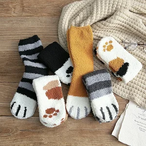 Luxurious cotton socks for women, floor sox, animal cat paw, cartoon pattern, super soft, funny, cute, sleeping, home, female, winter 10 Main Sales Funny Socks - №4