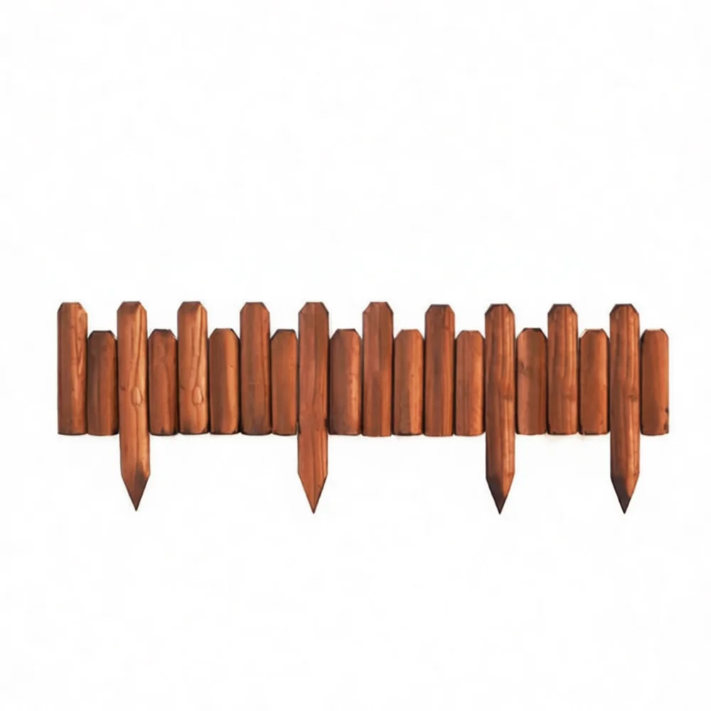 Rustic Carbonized Wood Garden Fence Outdoor Solid Timber Barrier Stake Edging Partition Patio Landscape Boundary Craft
