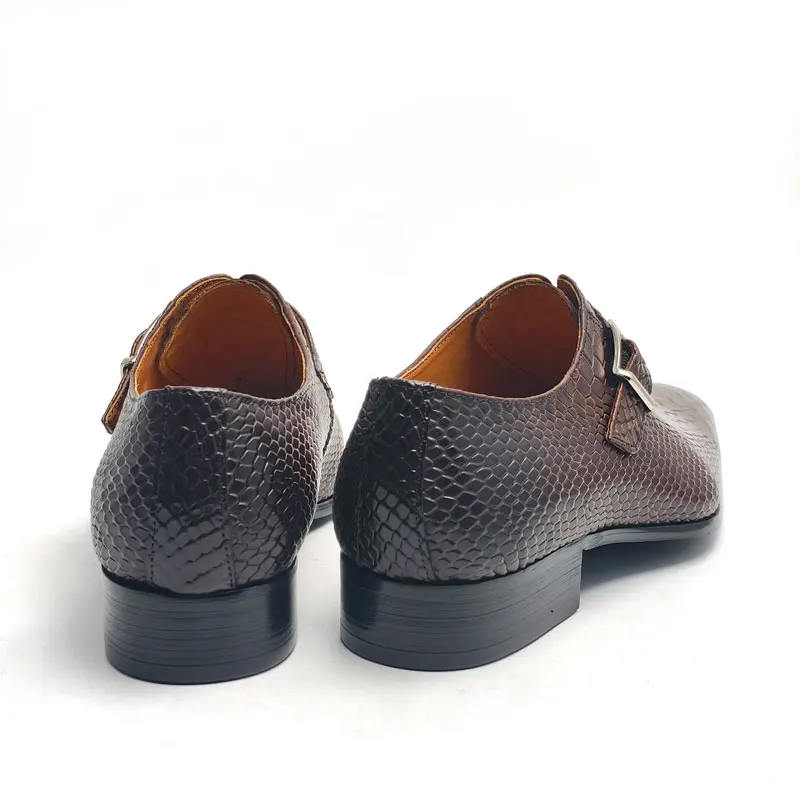 New Men\'s Leather Shoes Comfortable Handmade Oxford Casual Business Monk Style Serpentine Printing Luxury Fashion Dress Man Shoe