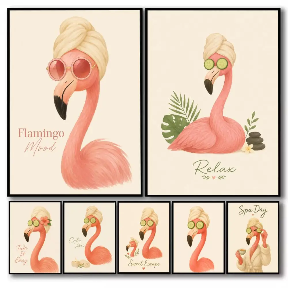 Flamingo Self Care Poster Stickers Self-Adhesive Painting Mural Decor Wall Decals for Bedroom Living Room Home HD Gift