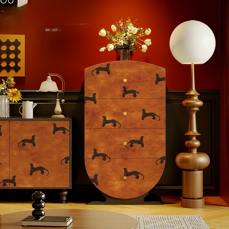 French leopard four chest cabinet solid wood living room storage decoration cabinet household entrance entrance storage