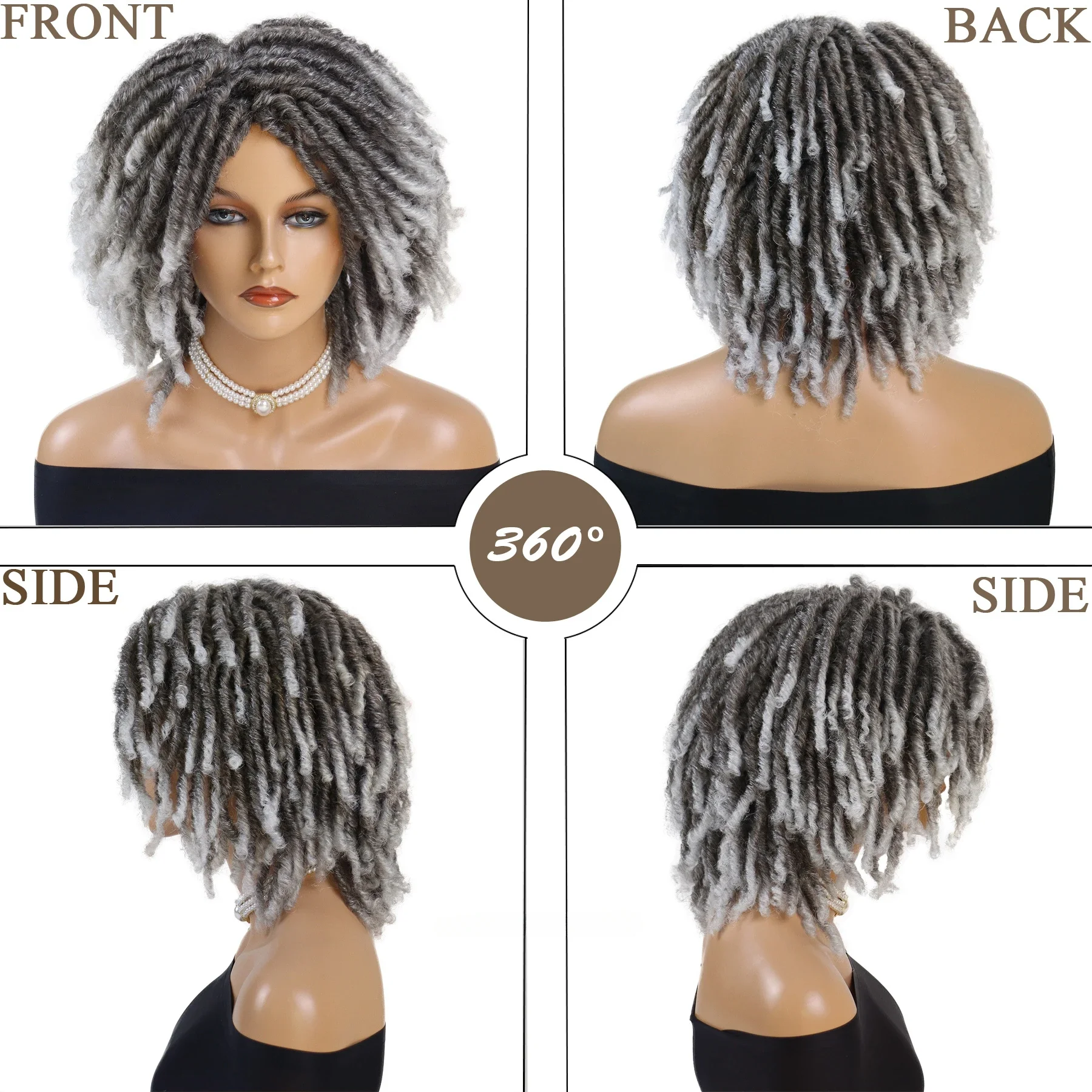 Synthetic Braided Wigs for Women Locs Crochet Twist Hair Short Afro Wig Ladies Dreadlock Wig Ombre Grey Daily Curly