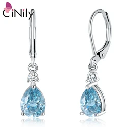 CiNily Classic Water Drop Dangle Earrings With Colorful Zircon Silver Plated Tear Drop Earring for Woman Gifts Summer Jewelry