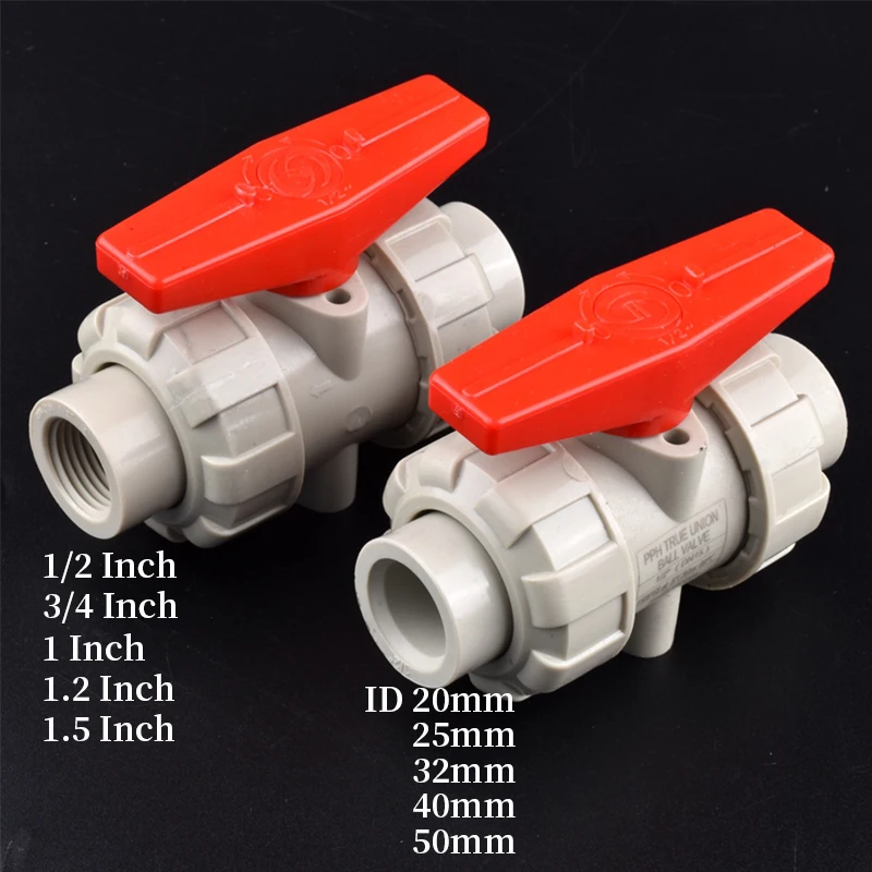 1Pc 20~50mm PPH Ball Valve Double-union Check Valve Connector Water Pipe Fittings Agriculture Garden Irrigation Aquarium Adapter