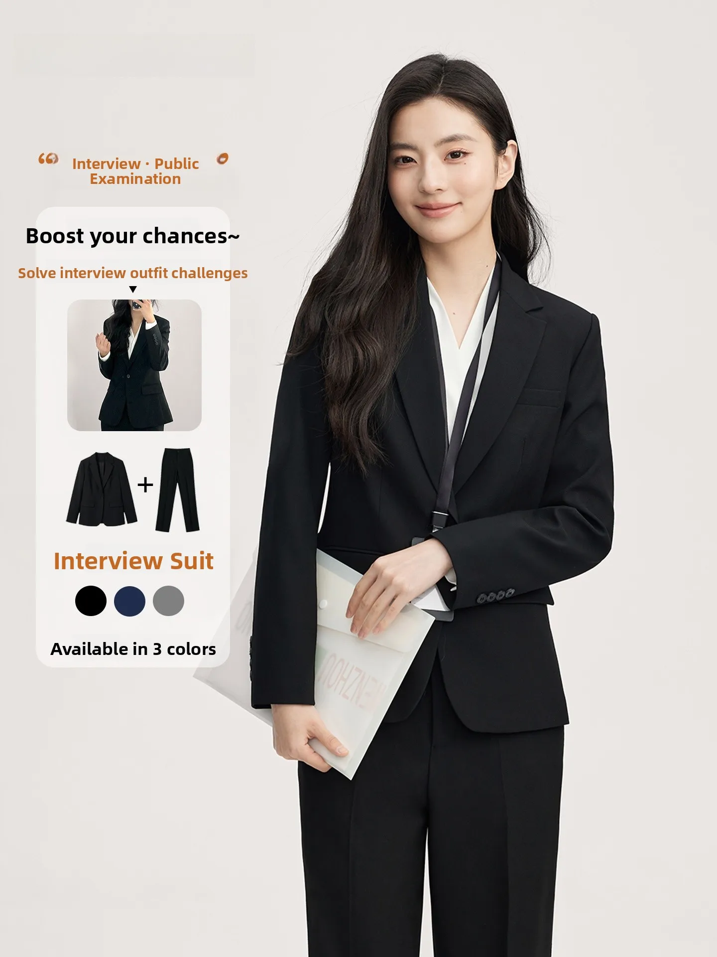 

Bla Profional Suit Set for Women Interview Busin Sle Slim Fit Tee Buttons Long Sve round Hemline Polyester Fiber