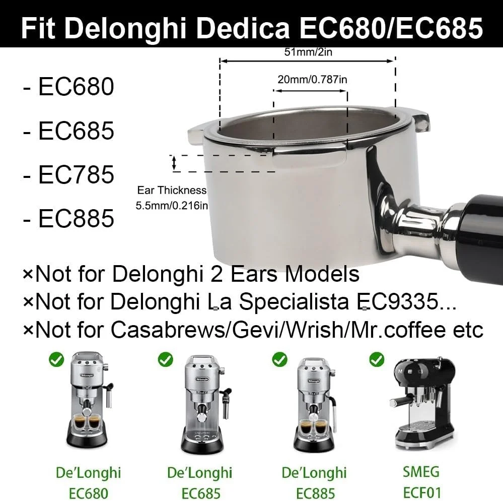 Coffee Bottomless Portafilter 51mm Naked For Delonghi EC680 EC685 Filter Basket Espresso Machine Accessories Barista Tools view 3