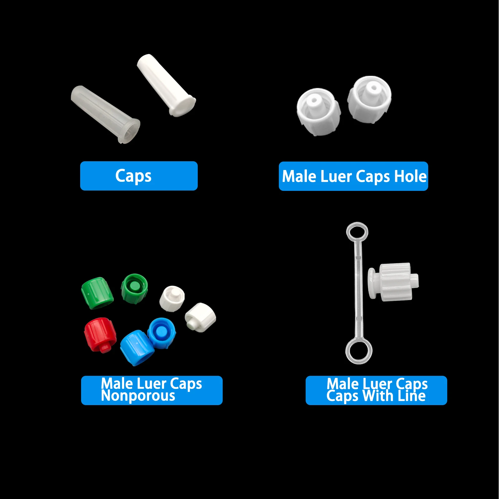 500 szt. męskich zaślepek Luer z otworem na złącze Luer Lock, męskie zaślepki Luer z otworem, do zastosowań medycznych i laboratoryjnych, jednorazowe