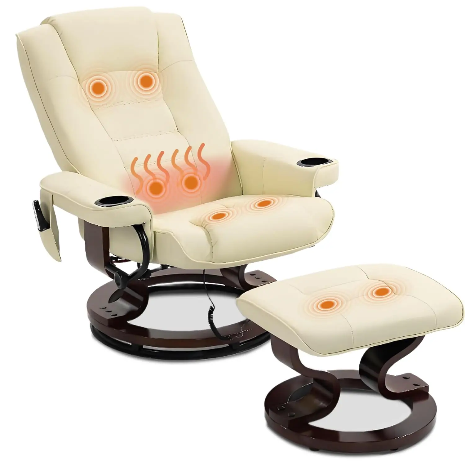 new Heated PU Leather Reclining Chair with 8-Point Massage & Ottoman, Solid Wood Base Home TV Lounge Seat, Customized