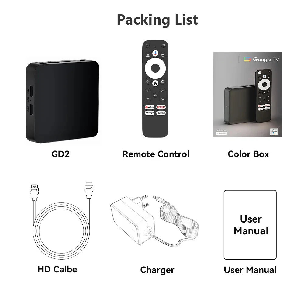 DLUXURY GD2 Google المعتمد GTV TV Box 4K Bluetooth Remote S905Y4 AV1 2GB + 32GB Smart Android 12 Google TV Box