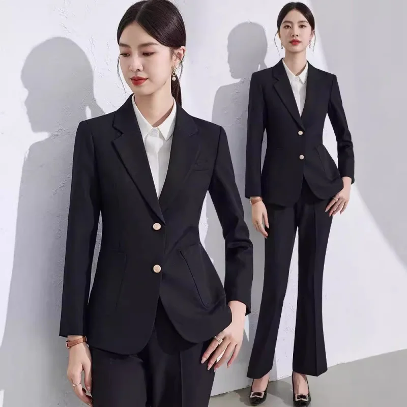 Blue Suit Set for Women Professional Formal Wear Spring and Autumn2024New Hotel Manager High-end Suit Jacket Workwear