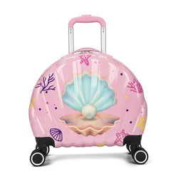 Super Cute Cartoon Seashell Mala para Crianças, Rolling Bagagem Set, Trolley Case, Cabin Carrier, Kids Bagagem, Novo