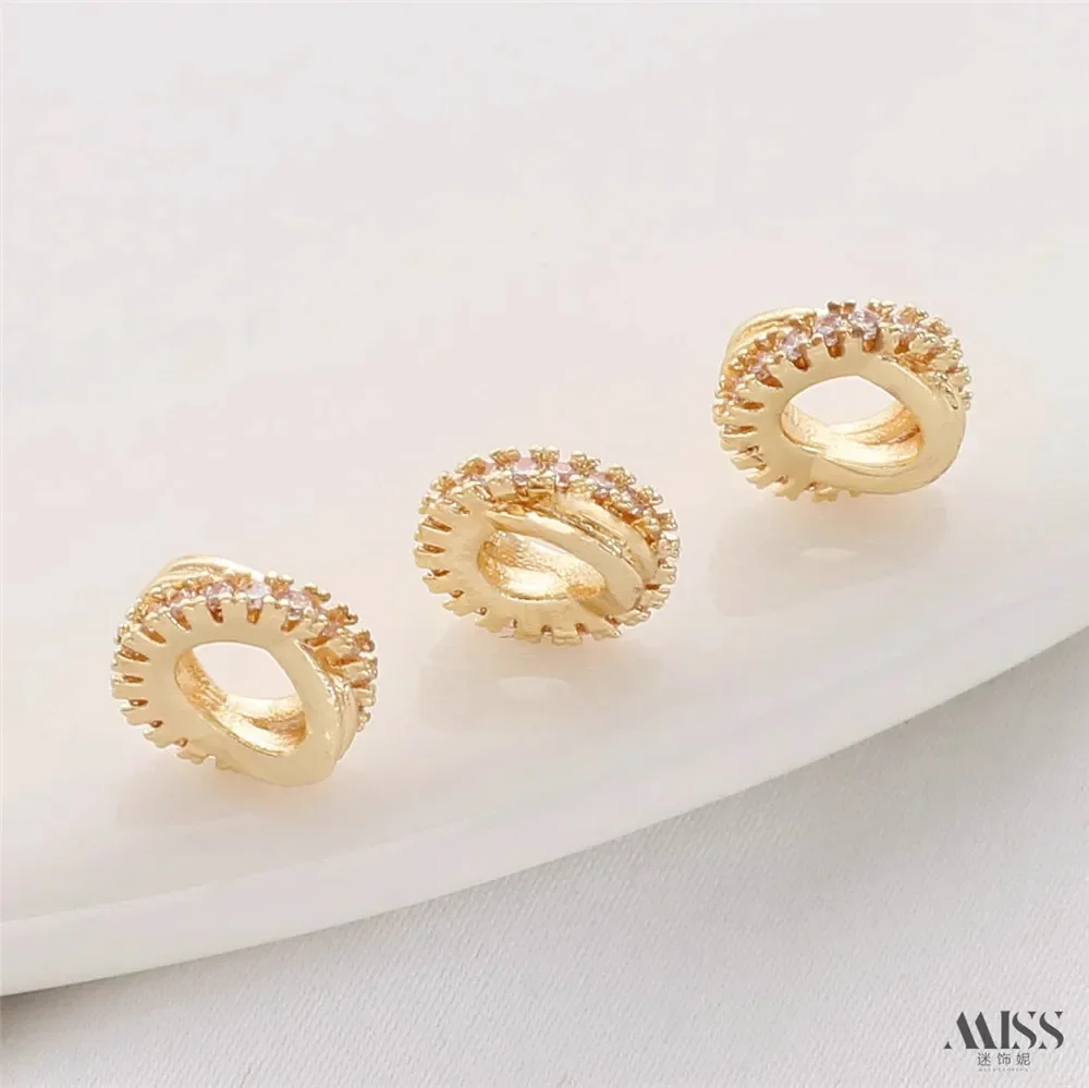 14K Gold Bag Color Retention Micro-inlaid Zircon Planet Orbit Bead Spacer Ring Spacer DIY Bracelet Necklace Jewelry Accessories