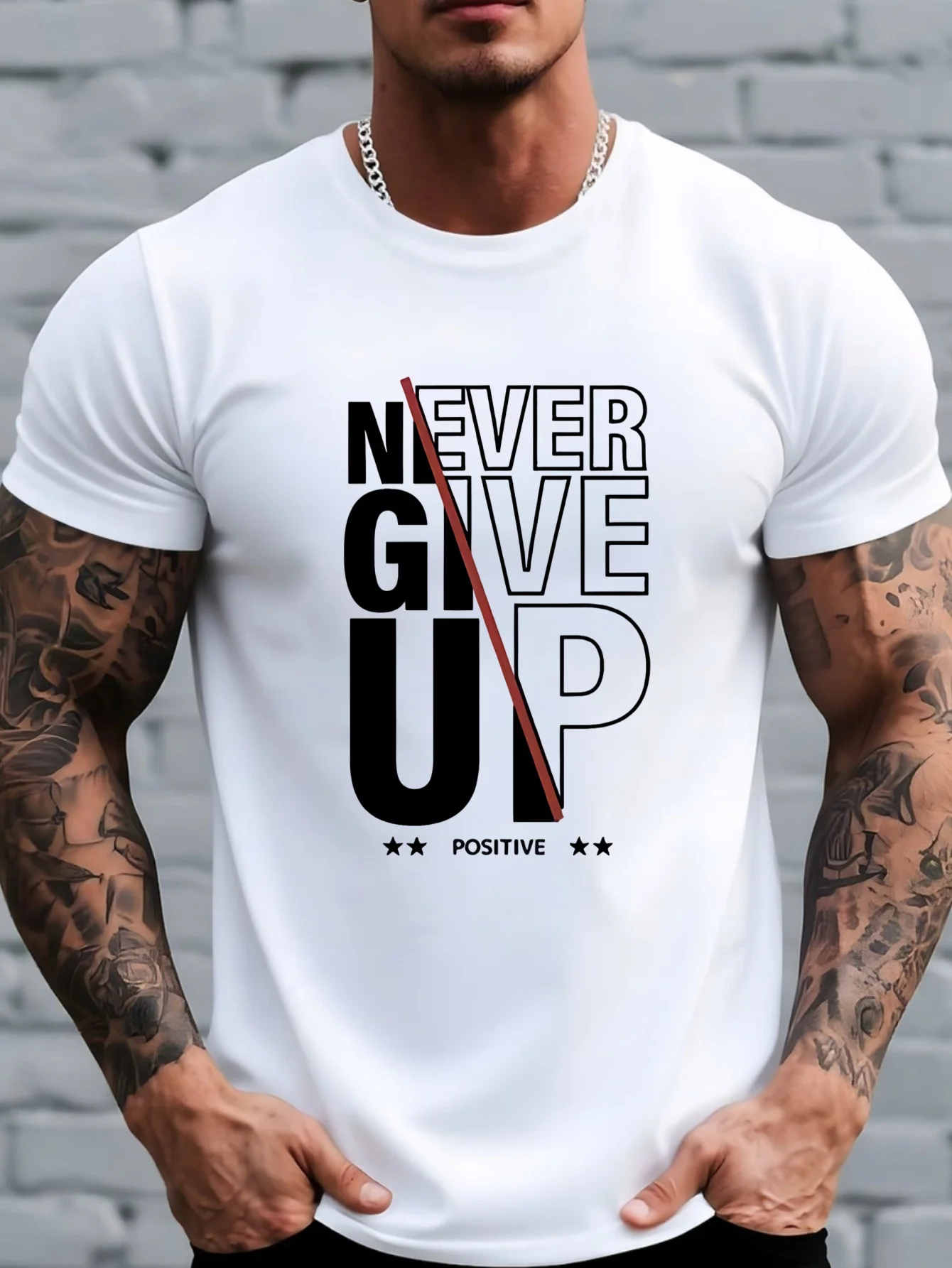 Summer Men's 100% Cotton Casual Loose Men NEVER GIVE UP Print T-Shirt Casual O-Neck Short Sleeve Loose Fit Summer Streetwear Top