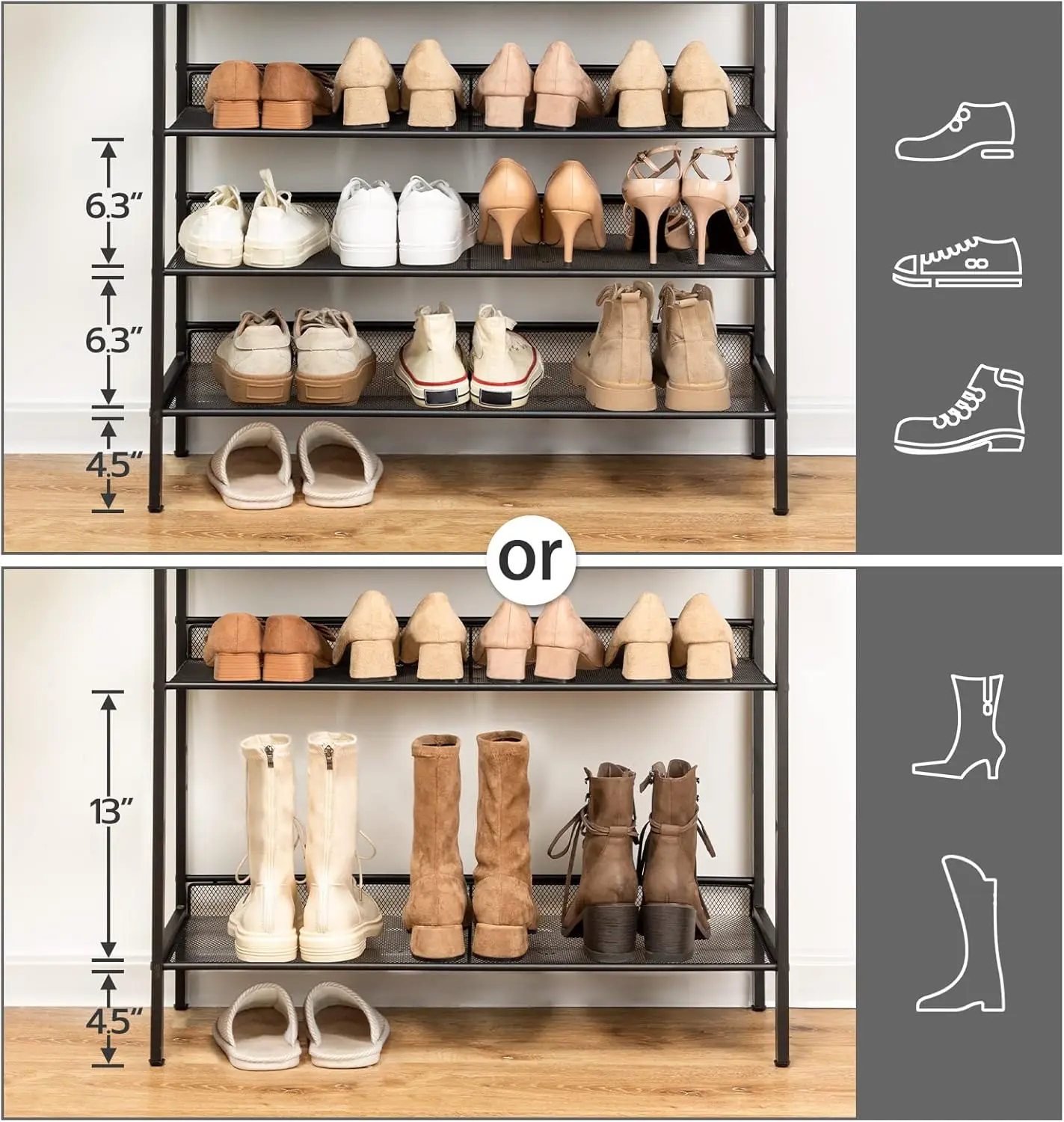 Étagère à chaussures en métal de grande capacité, stockage de chaussures robuste avec étagère supérieure, pour 27-36 paires de chaussures, Spac, évaluation T1, 10 niveaux